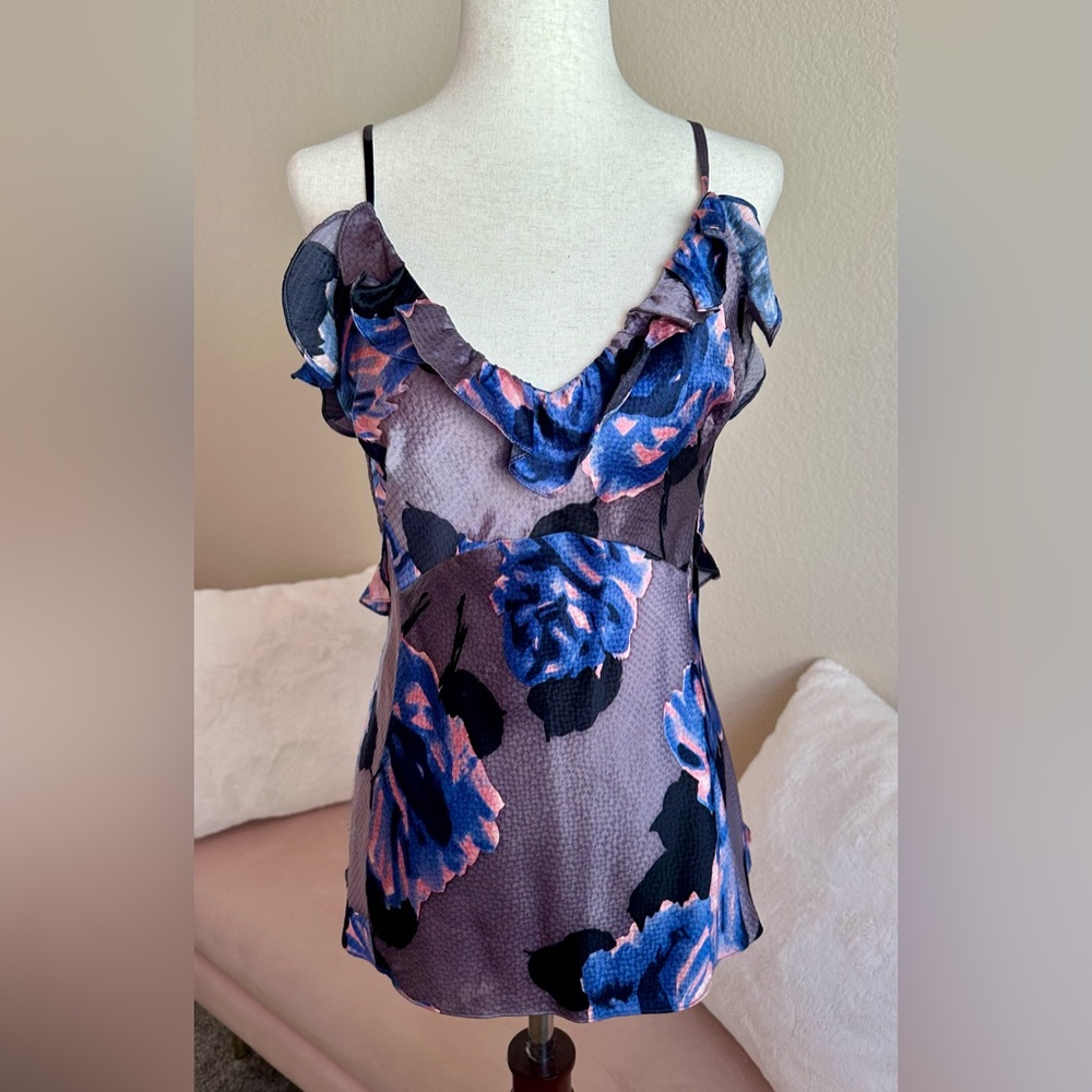 Rebecca Taylor VTG Y2K Silk Cami Tank Top Stunning Blue Pink Floral Women’s Sz 2